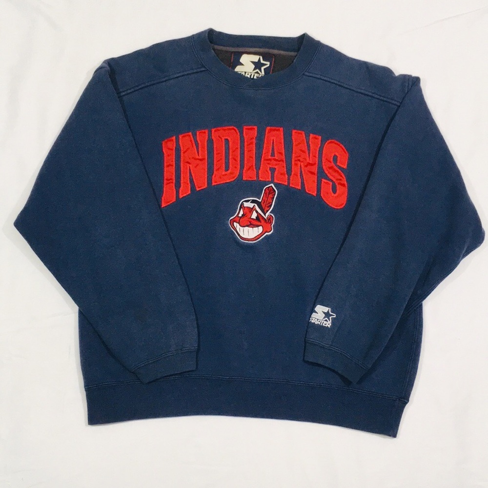 Vintage Starter Embroidered Indians Crewneck - Picture 1 of 7